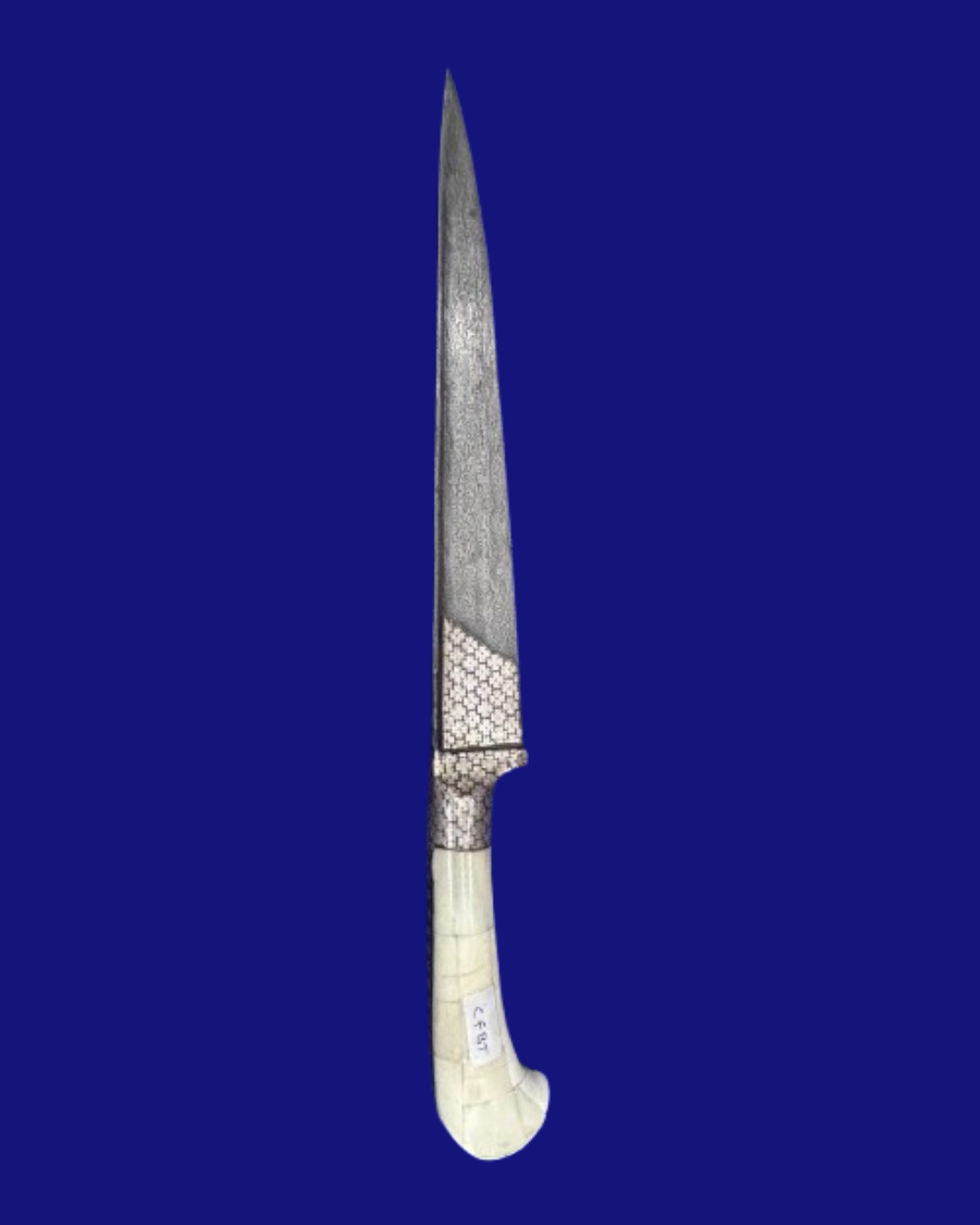 Handcrafted Straight Damascus Steel Dagger with Camel Bone Handle & Silver Koftgiri Work – 15.5 Inch - Image 2