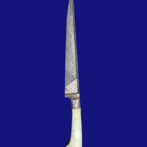 Handcrafted Straight Damascus Steel Dagger with Camel Bone Handle & Silver Koftgiri Work – 15.5 Inch