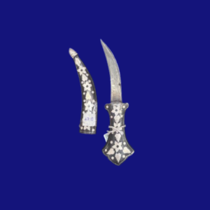 Black Curved Damascus Steel Dagger with Silver Koftgiri – 6 Inch