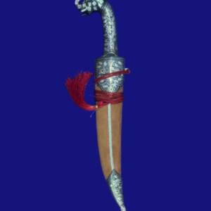 Damascus Steel Dagger with Elephant Head Handle & Silver Koftgiri (13.5 Inch)
