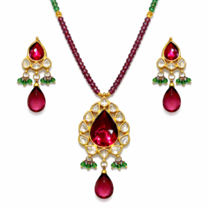 Jadau Pendant Set with Rhodolite & Diamonds