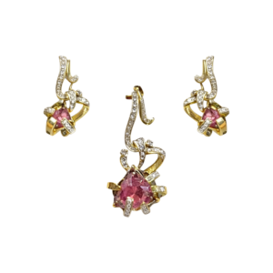 Diamond Tourmaline Silver Pendant Set