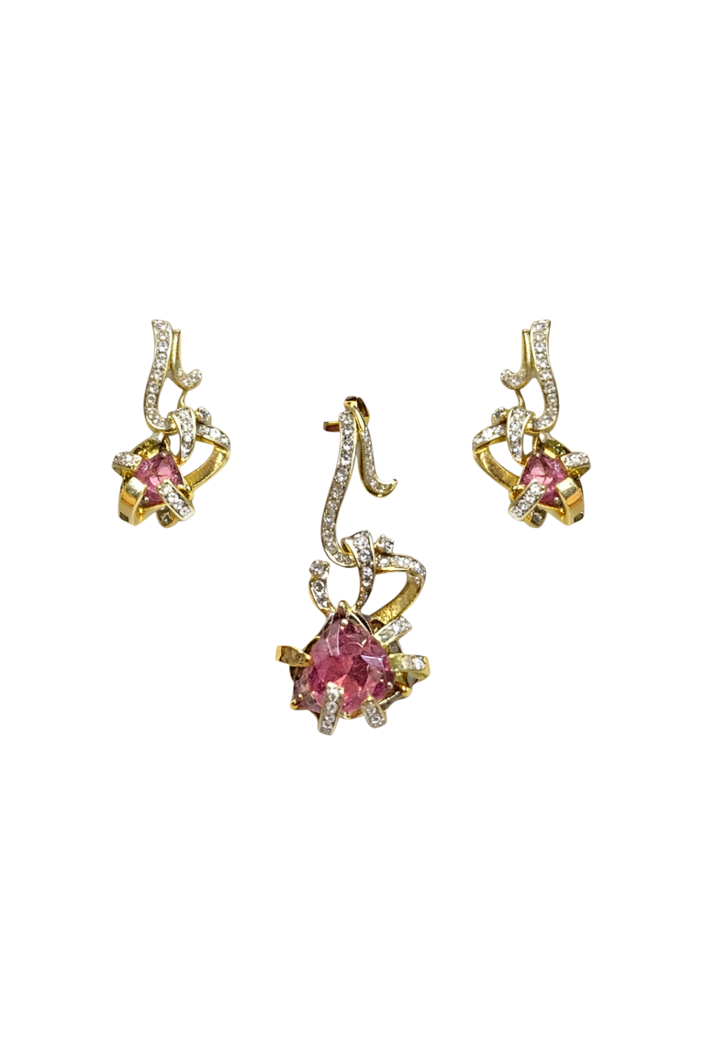 Diamond Tourmaline Silver Pendant Set