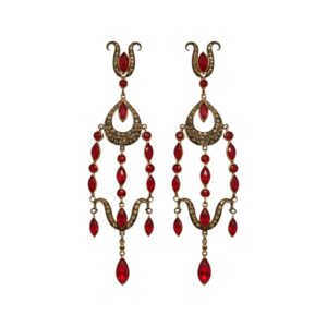 Victorian Antique Finish Ruby & Diamond Gold Silver Earrings