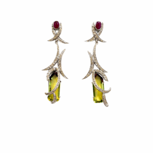 Victorian Antique Finish Ruby, Lemon Topaz & Diamond Silver Earrings