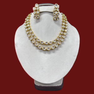 Two Line Kundan Necklace Set with 22 Carat Gold Plating & Meenakari Work