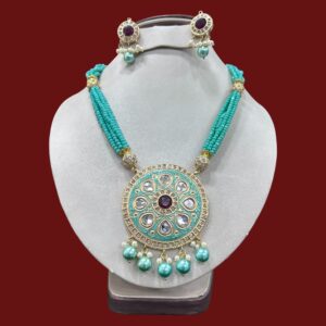 Kundan Duposta Necklace Set with Minakari Work & Semi-Precious Stone Mala