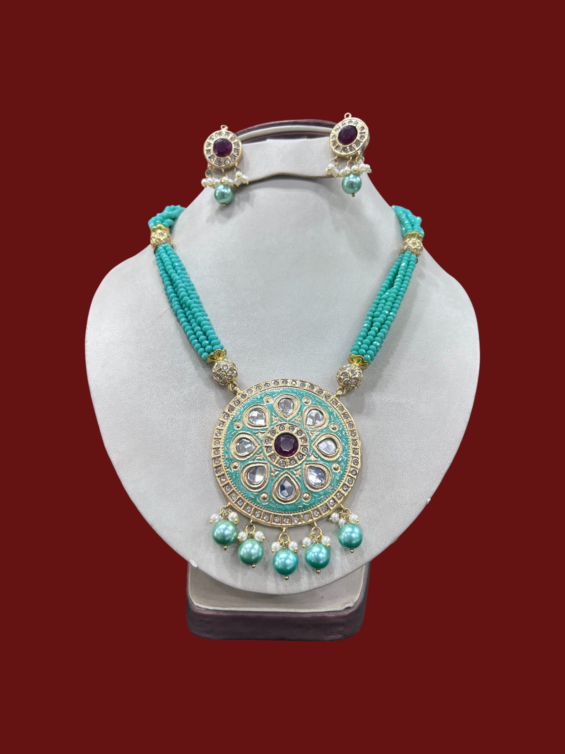 Kundan Duposta Necklace Set with Minakari Work & Semi-Precious Stone Mala