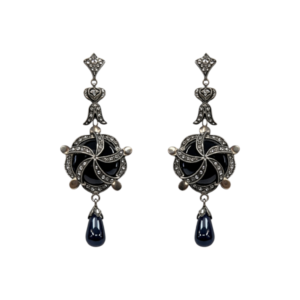 Victorian Black Onyx & Diamond Antique Finish Earrings