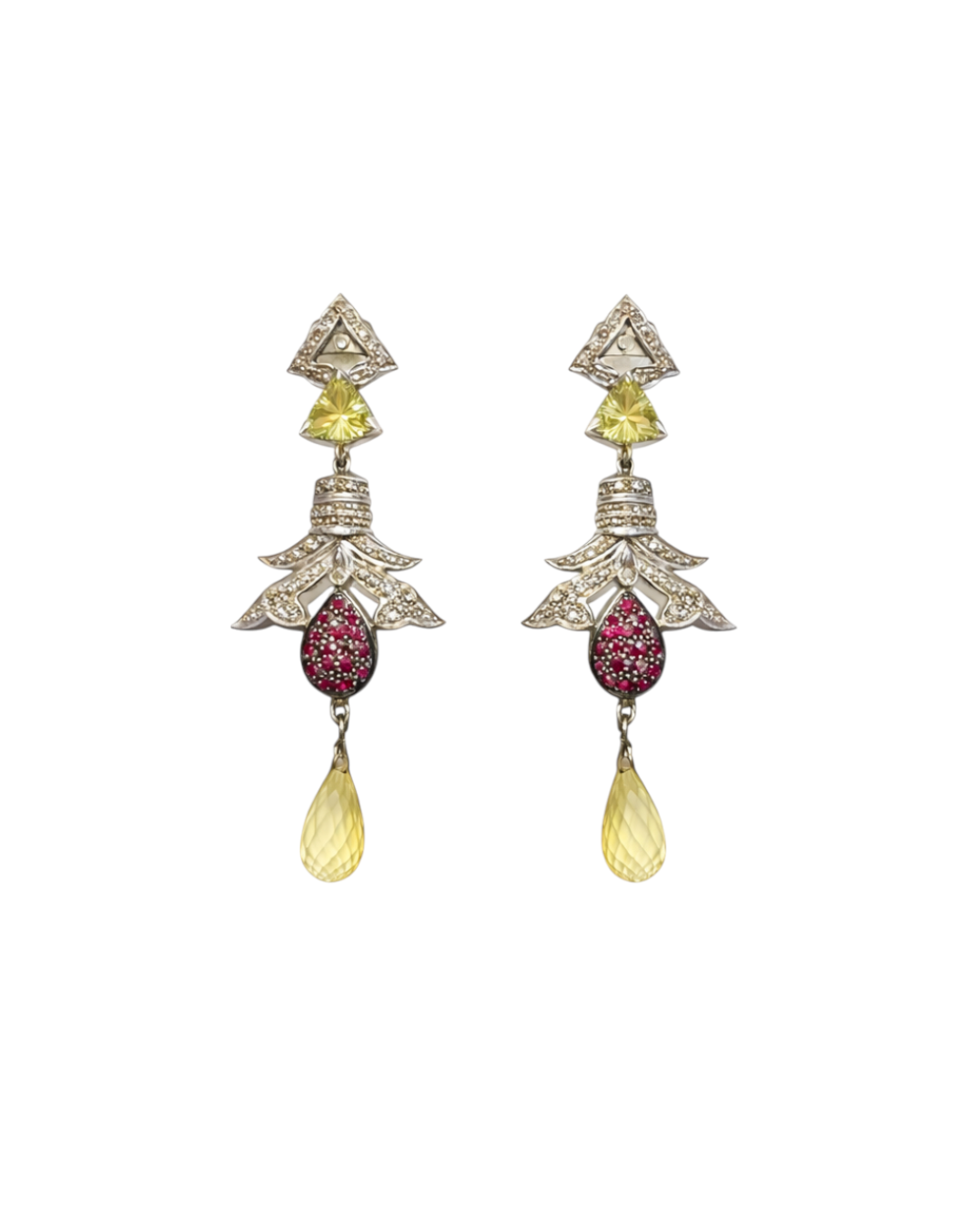 Victorian Diamond, Ruby & Lemon Topaz Pendant Set - Image 2