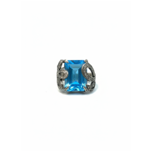 Blue Topaz & Diamond Gemstone Silver Ring