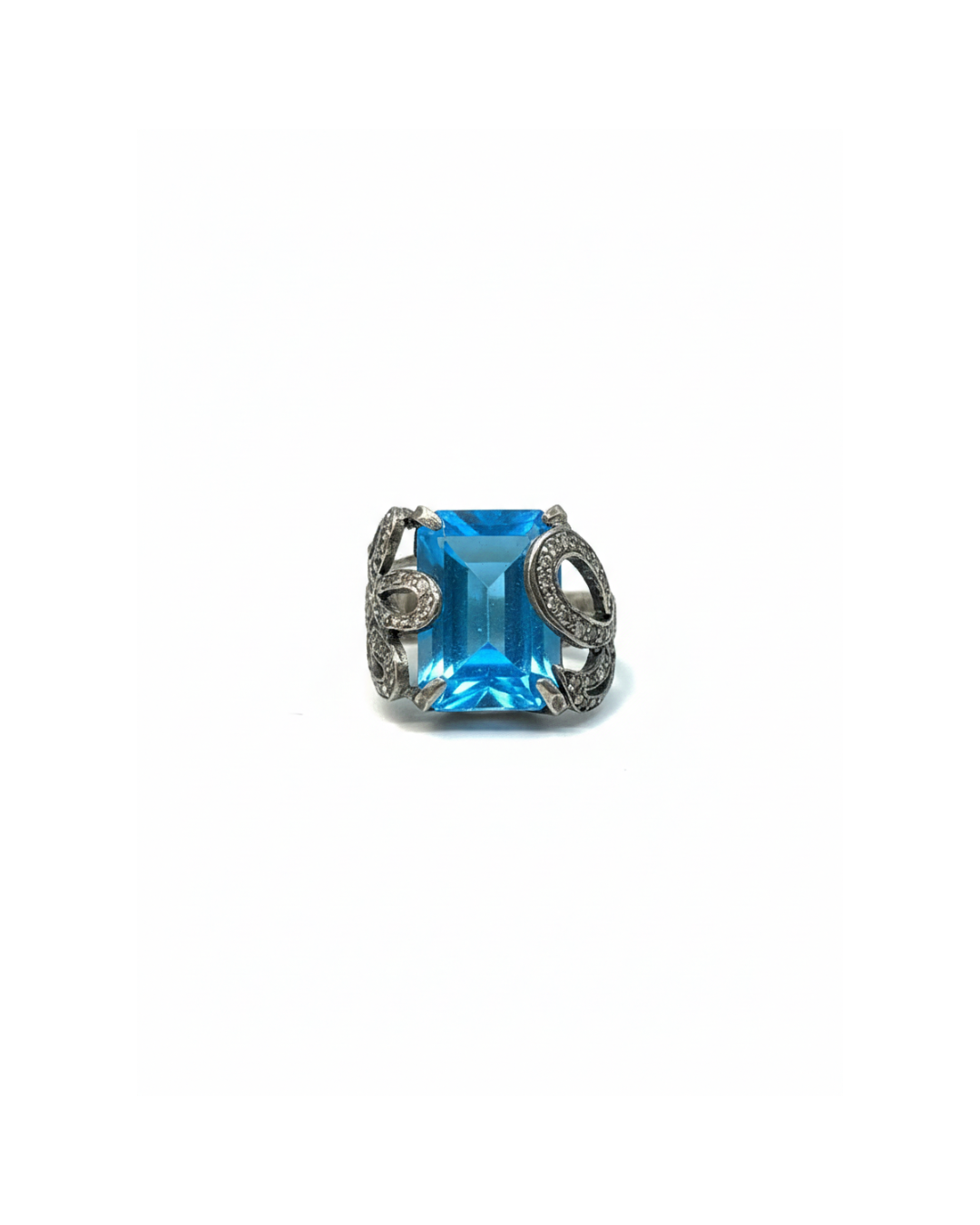 Blue Topaz & Diamond Gemstone Silver Ring