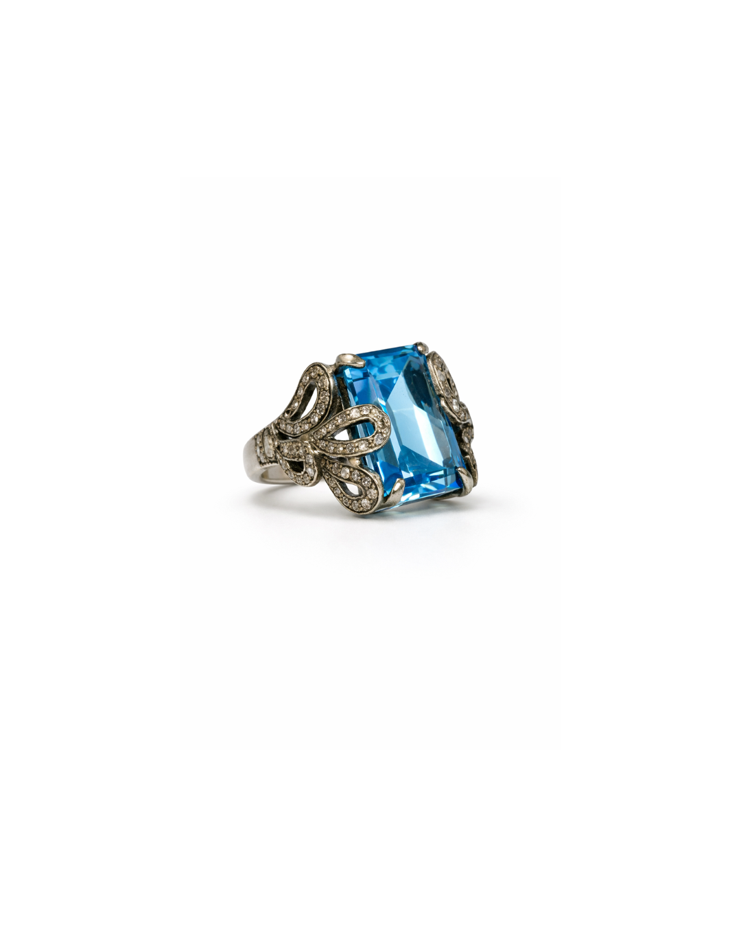 Blue Topaz & Diamond Gemstone Silver Ring - Image 2