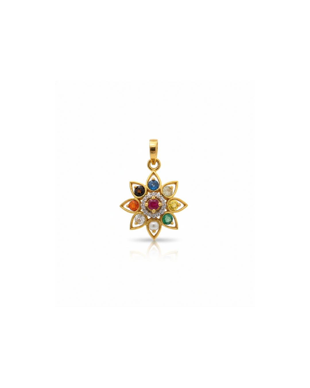 Navratna Gold Pendant Set with Diamonds & Natural Stones - Image 2
