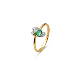 Emerald & Diamond Gold Ring with Natural Gemstones
