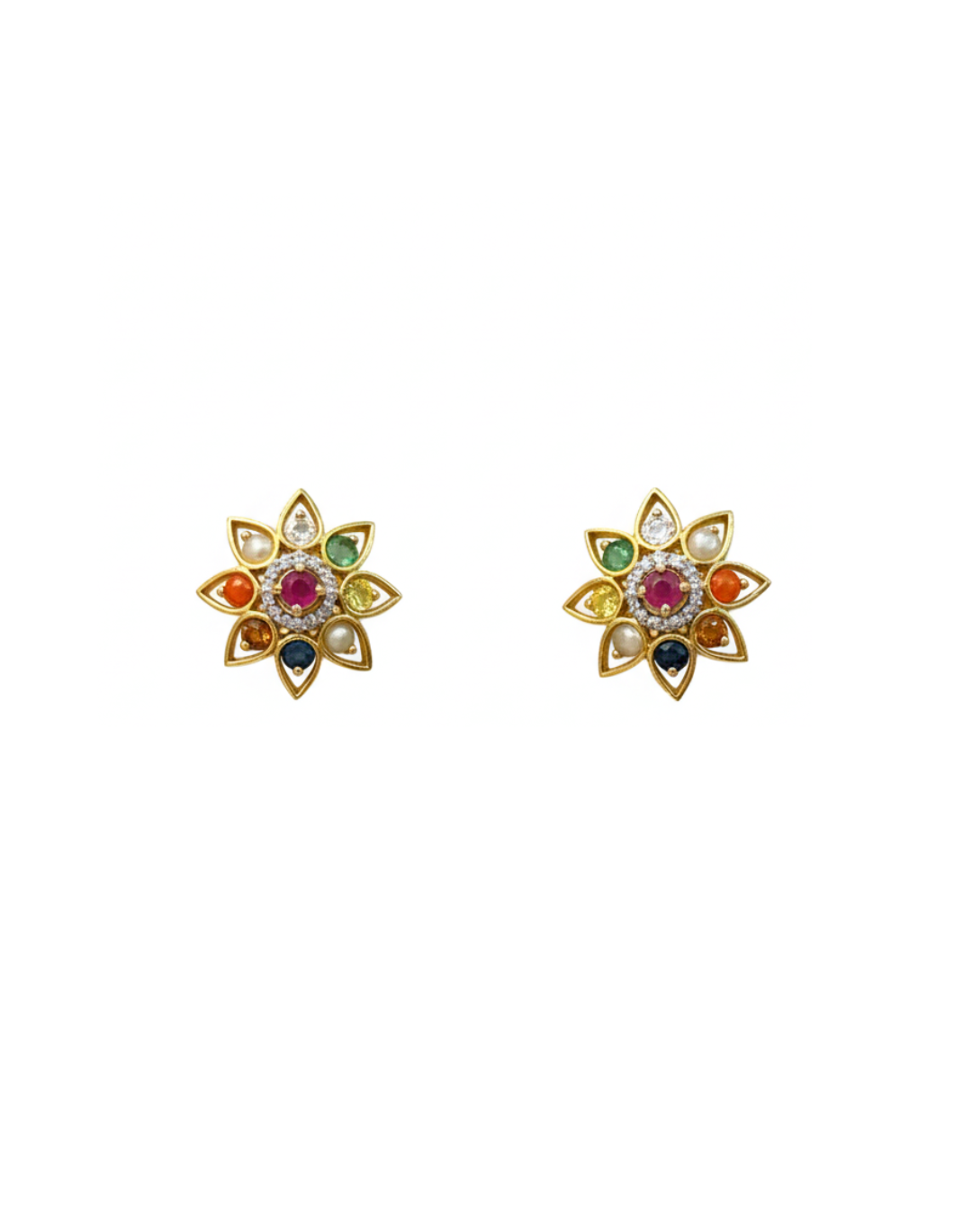 Navratna Gold Pendant Set with Diamonds & Natural Stones - Image 3