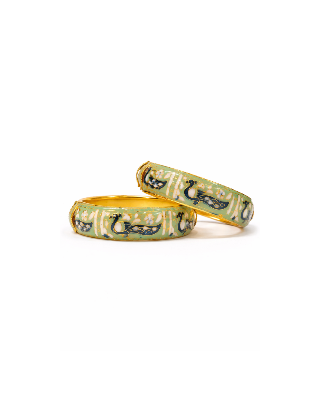 Meenakari Peacock Design 22 Carat Gold Plated Openable Bangles – Green (Set of Two)