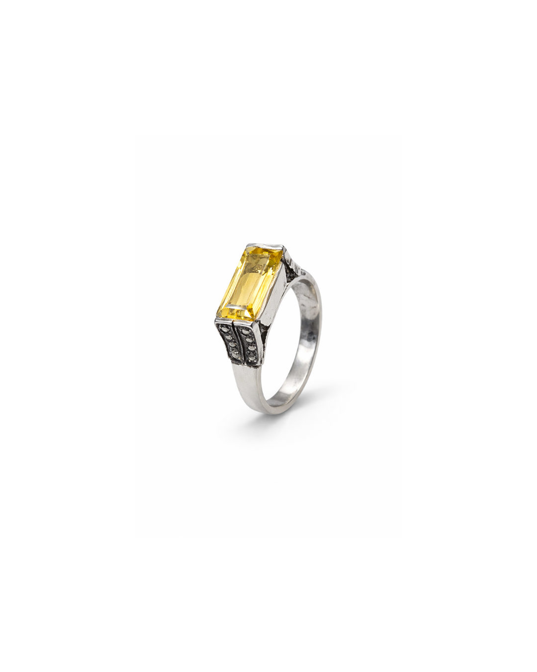 Golden Topaz & Diamond Gemstone Silver Ring - Image 2