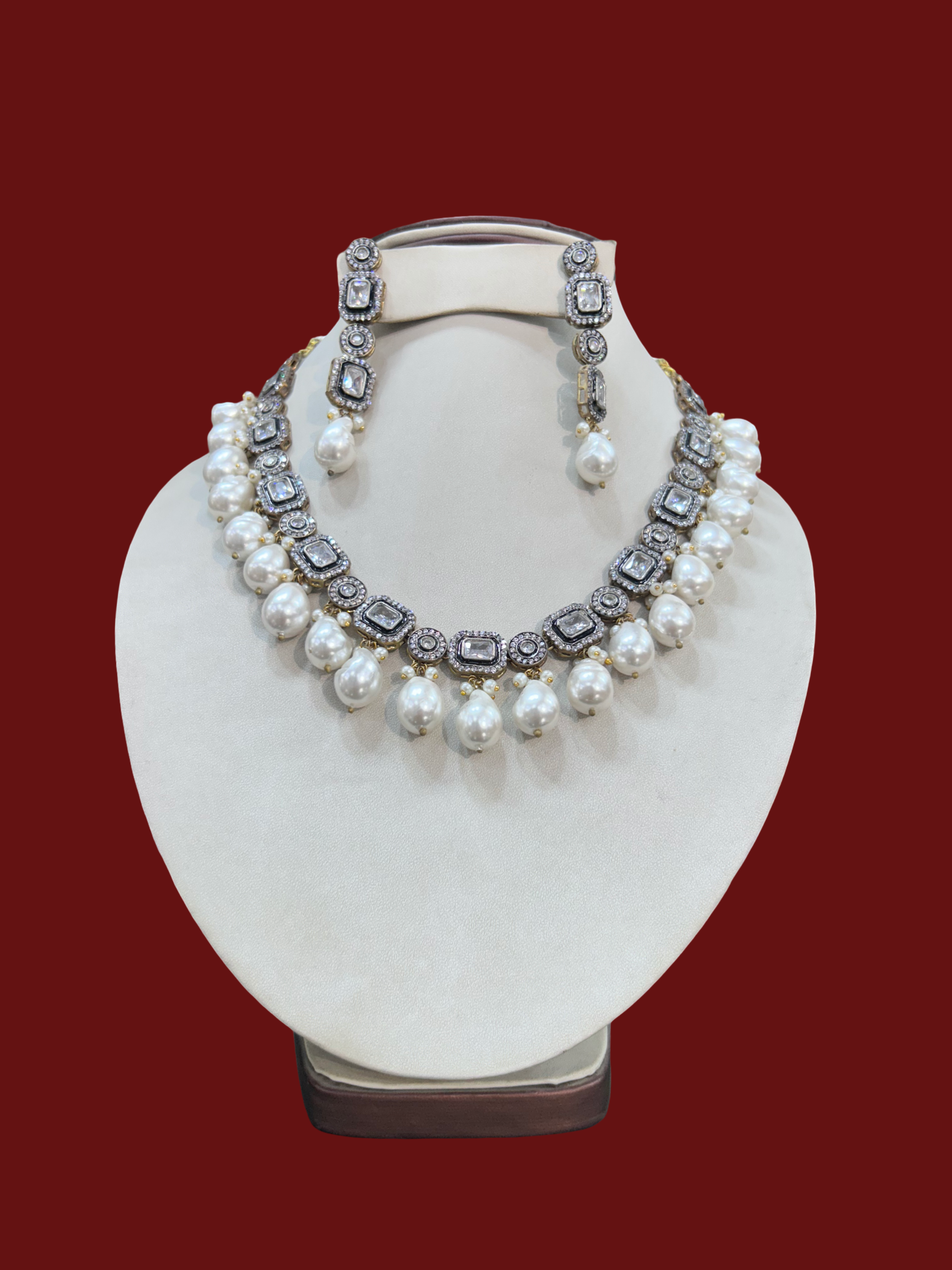 Hyderabadi Victorian Necklace Set with Kundan & Real Pearl Work