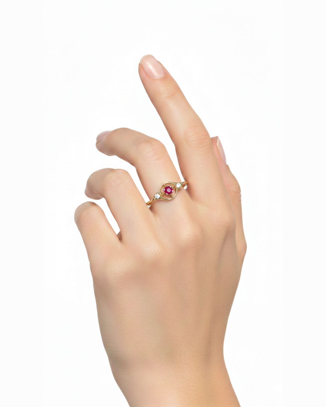 Gold Ruby & Diamond Ring with Natural Gemstones - Image 3