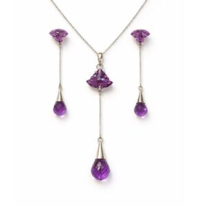 Elegant Amethyst Pendant Set with Hanging Drops