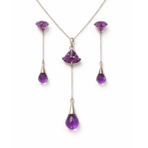 Elegant Amethyst Pendant Set with Hanging Drops