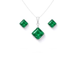 Princess Cut Green Hydro Sterling Silver Pendant Set
