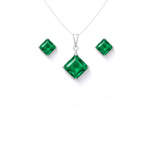 Princess Cut Green Hydro Sterling Silver Pendant Set