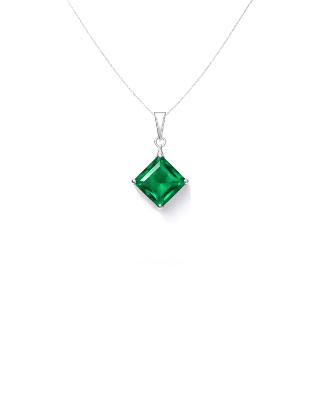Princess Cut Green Hydro Sterling Silver Pendant Set - Image 3