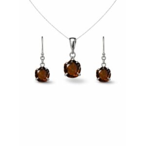 Timeless Smoky Quartz Laser Cut Sterling Silver Pendant Set