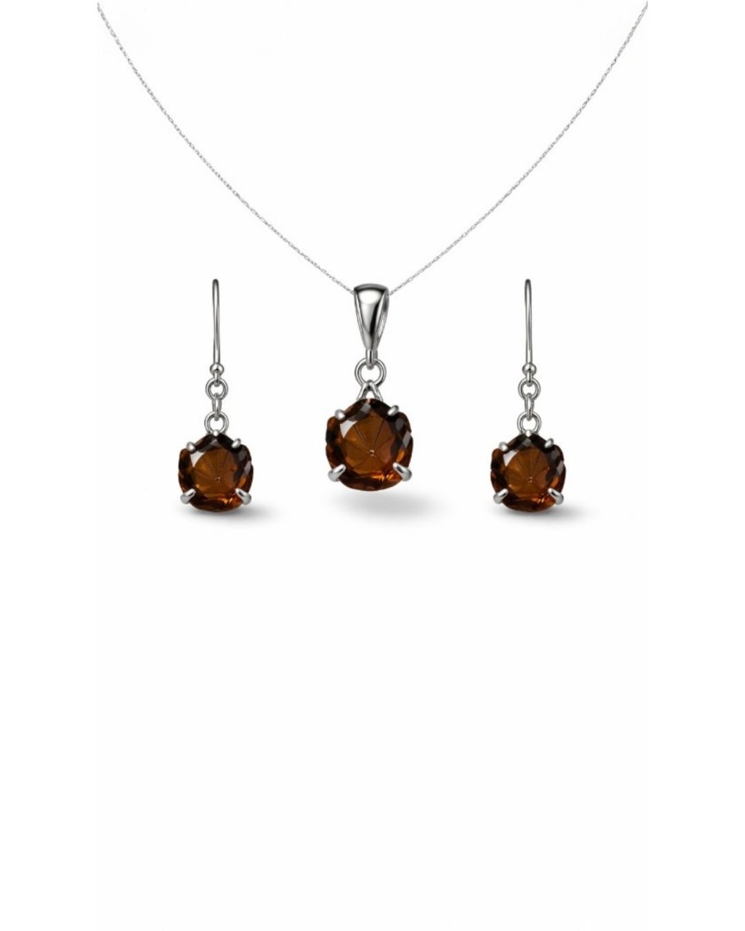 Timeless Smoky Quartz Laser Cut Sterling Silver Pendant Set