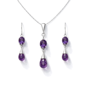 Classic Amethyst Hanging Drops Pendant Set