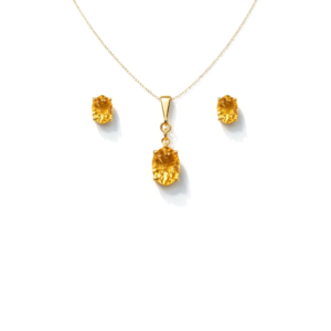 Refined Golden Topaz Fancy Cut Sterling Silver Pendant Set