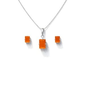 Elegant Orange Carnelian Octagon Pendant Set in 92.5 Sterling Silver