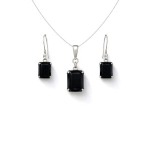 Refined Black Onyx Octagon Cut Sterling Silver Pendant Set