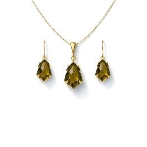Champagne Quartz Fancy Cut Gold Plated Silver Pendant Set