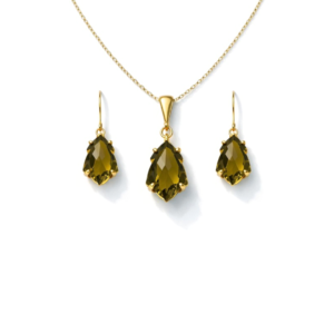 Champagne Quartz Fancy Cut Gold Plated Silver Pendant Set
