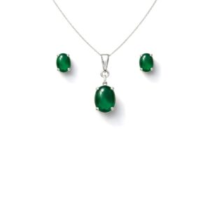 Classic Green Onyx Oval Sterling Silver Pendant Set