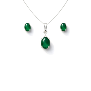 Classic Green Onyx Oval Sterling Silver Pendant Set