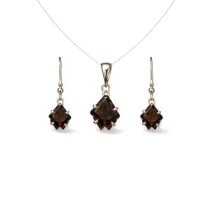 Refined Smoky Quartz Laser Cut Sterling Silver Pendant Set