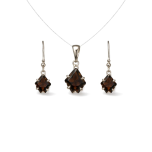 Refined Smoky Quartz Laser Cut Sterling Silver Pendant Set