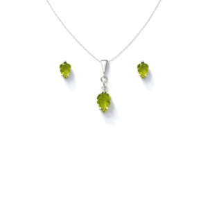 Fresh Peridot Leaf Carving Sterling Silver Pendant Set