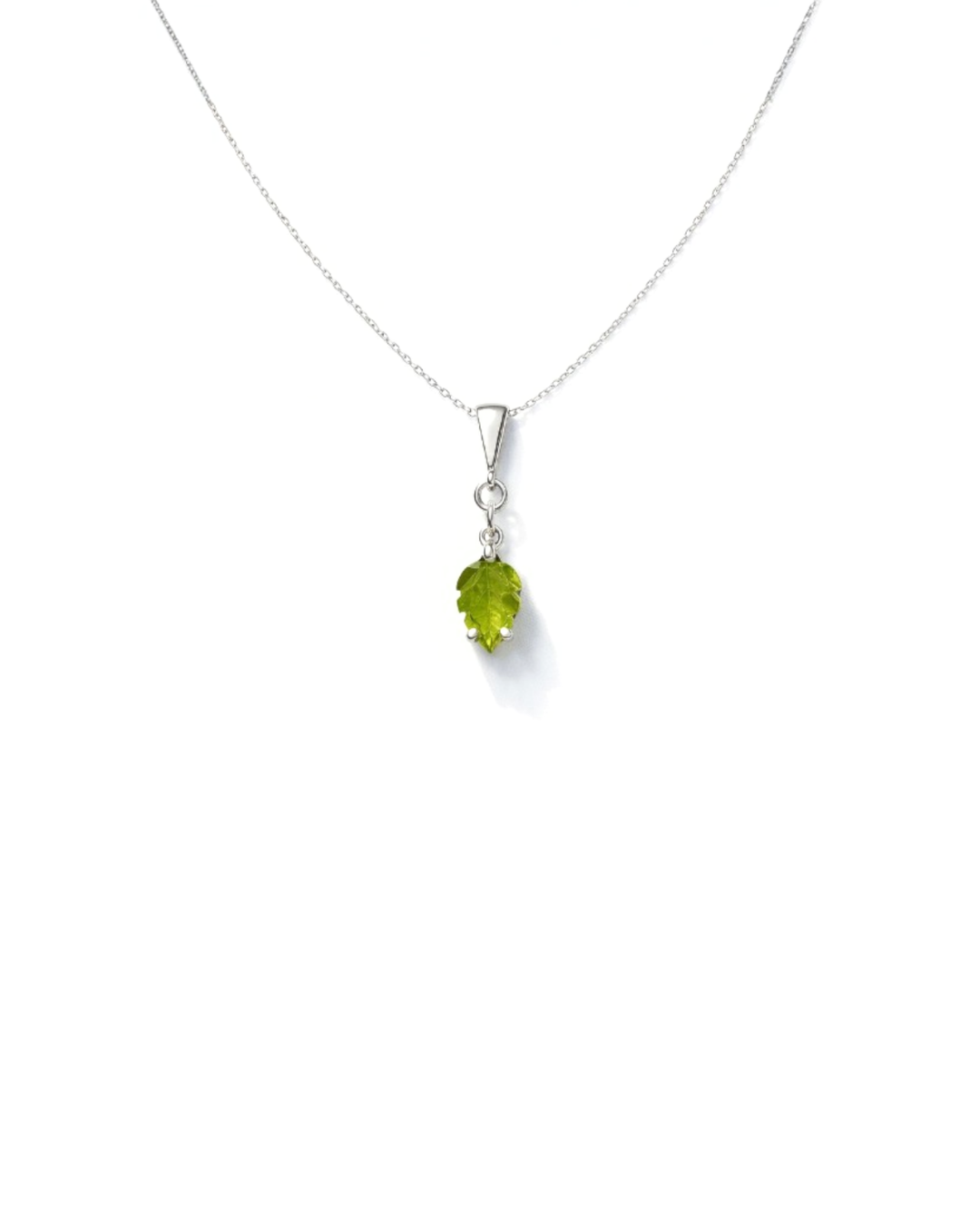 Fresh Peridot Leaf Carving Sterling Silver Pendant Set - Image 2