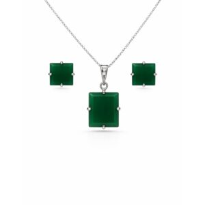 Bold Green Onyx Square Sterling Silver Pendant Set