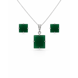 Bold Green Onyx Square Sterling Silver Pendant Set