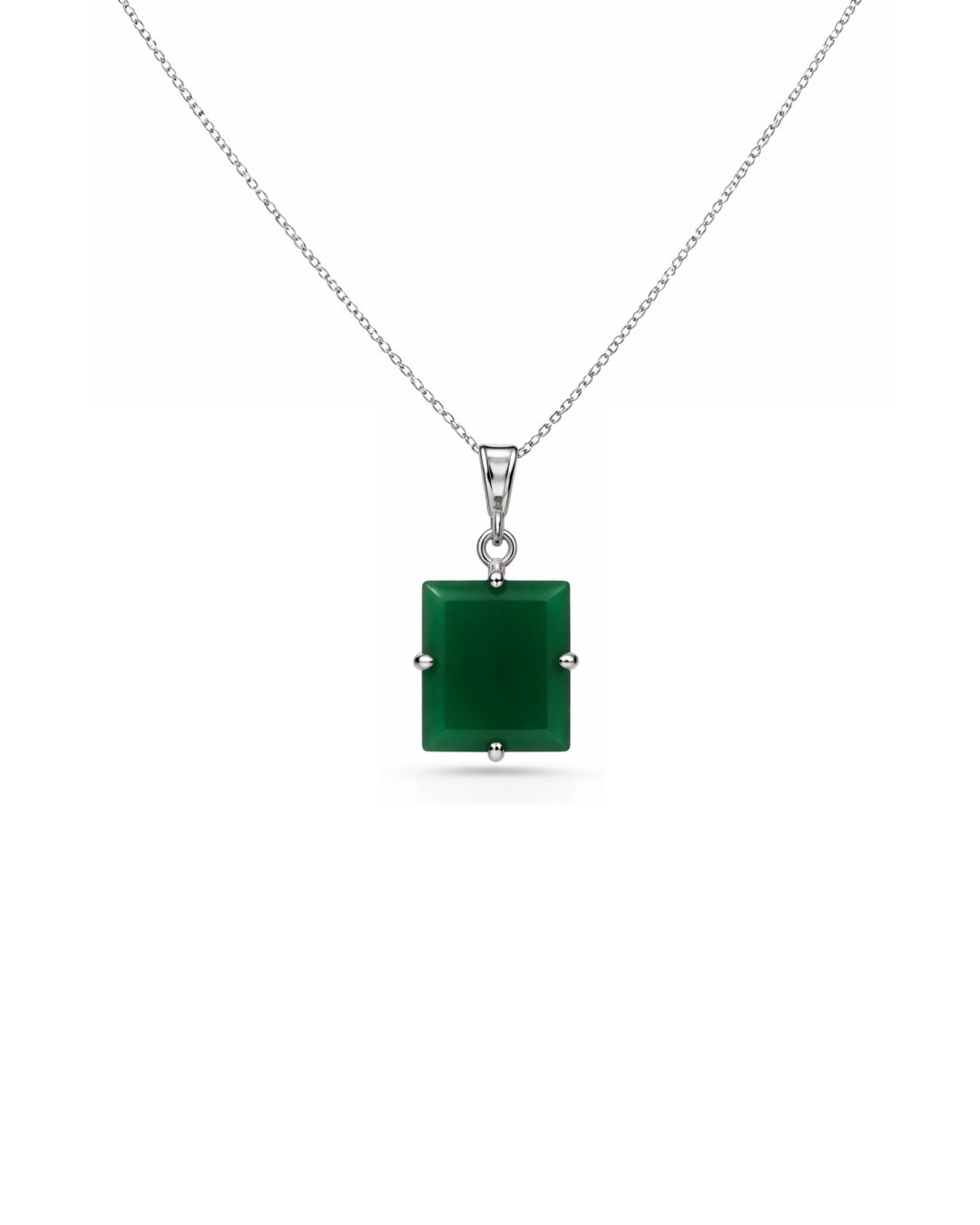 Bold Green Onyx Square Sterling Silver Pendant Set - Image 3
