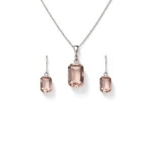 Graceful Peach Hydro Quartz Fancy Cut Sterling Silver Pendant Set