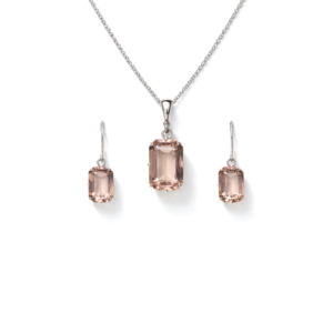 Graceful Peach Hydro Quartz Fancy Cut Sterling Silver Pendant Set