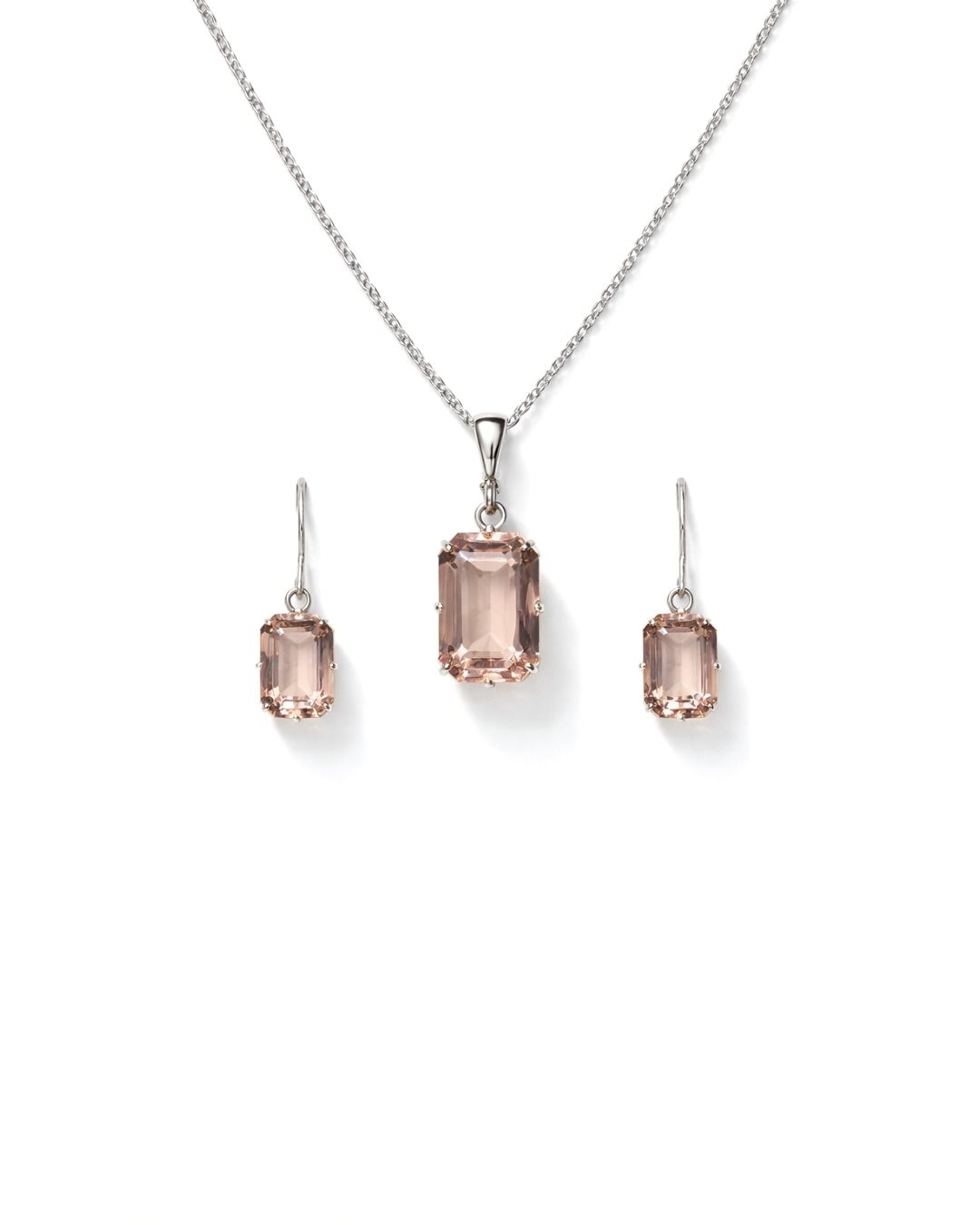 Graceful Peach Hydro Quartz Fancy Cut Sterling Silver Pendant Set