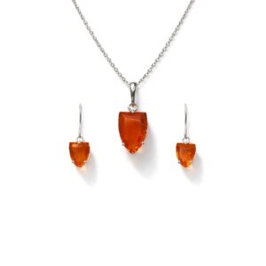 Delicate Drop Shape Carnelian Sterling Silver Pendant Set